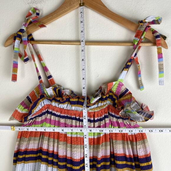 Rue de la Lune Sabi Dress Size ML Pink Multi Ruffle Cotton Stripe Maxi Colorful - Picture 13 of 14